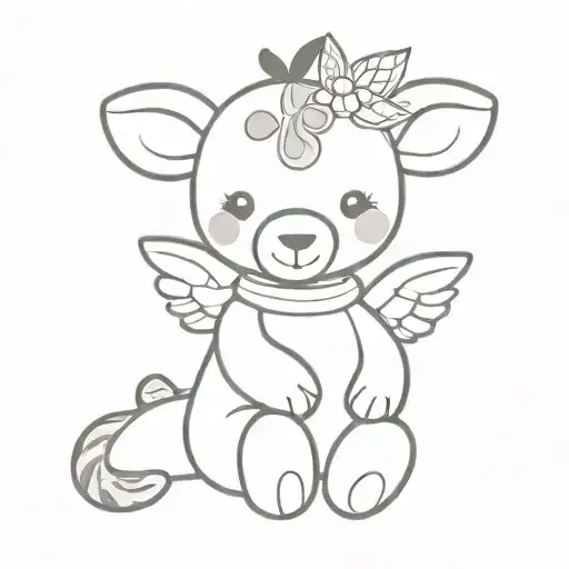 Plain Cute Giraffe Teddy Bear With Angel Wings Spread And A Halo