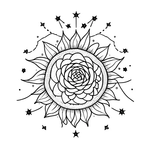 Subtle Sunflower Outline With A Constellation-filled Sky