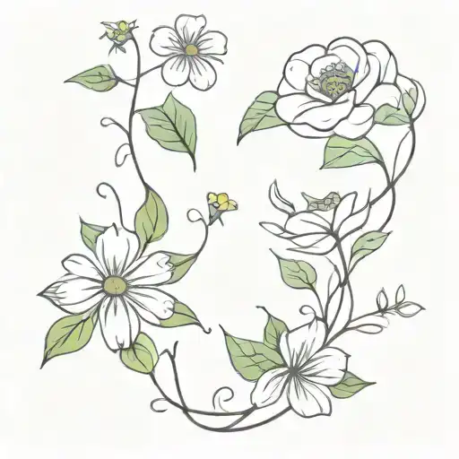 A Daisy And Rose And Morning Glory Vine Growing