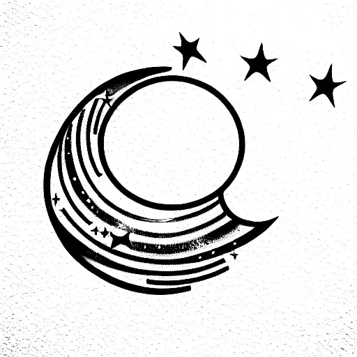 Saturn Shaped Like A Disco Ball With A Crescent Moon And Stars In The Background