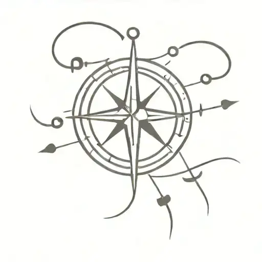 A Minimalist Tattoo Of A Compass Surrounded By Musical Notes