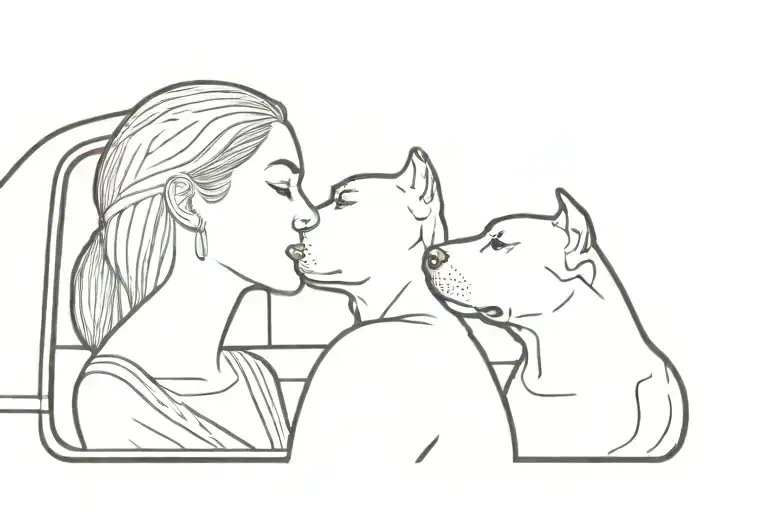 Woman And Her Pitbull Dog Kissing Her In A Car