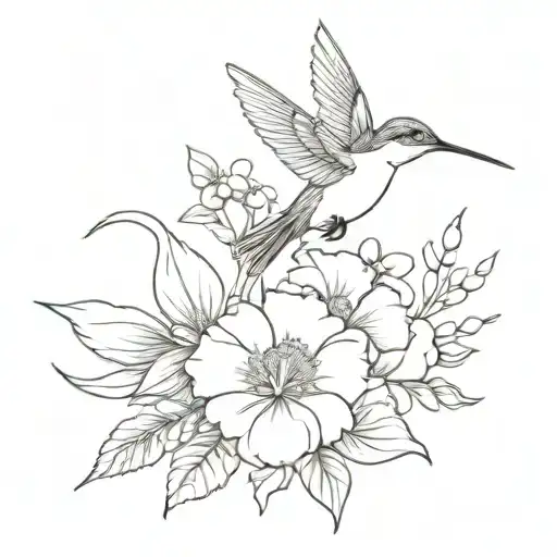 Birth Flower Bouquet With Hummingbird Hovering