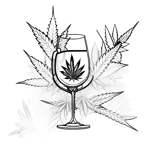 A Minimalist Tattoo Of A Wine Glass And A Marijuana Leaf Combined With Musical Notes