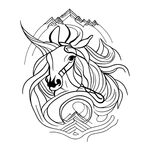 Female Horse From The Mountain In Metal Elements