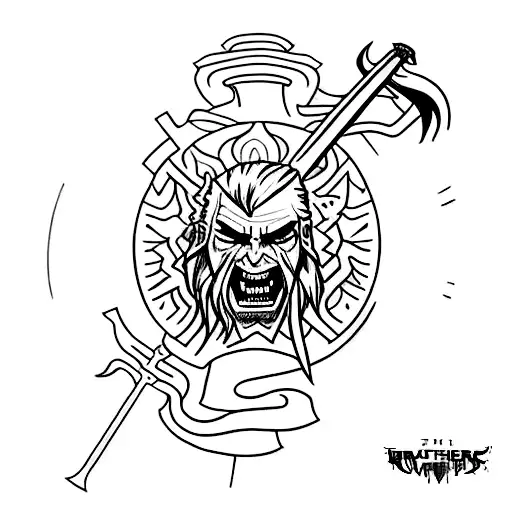 A Dark And Mysterious Tattoo Showcasing Geralt Of Rivia From The Witcher 3 In A Menacing Pose