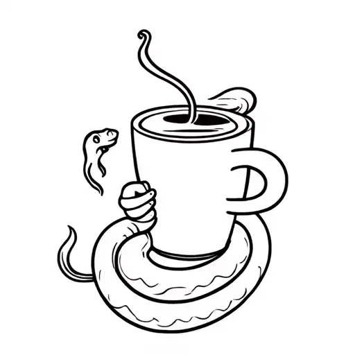Cartoon Snake Shaking And Hollding A Coffee Cup