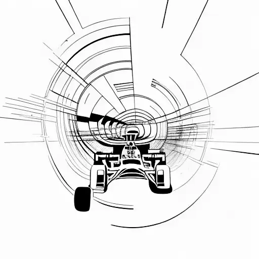 A Minimalist Tattoo Of A Formula 1 Race Car Speeding Down A Track