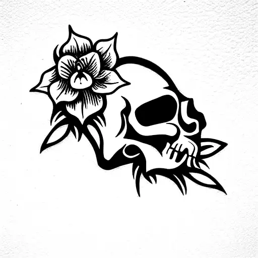 Skull With Narcissus Flowers