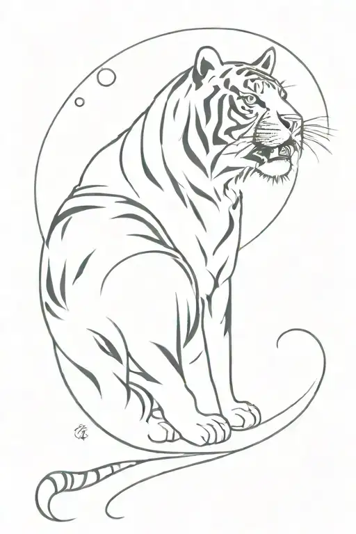 A Minimalist Tattoo Of Tiger Along With All Phases Of Moon