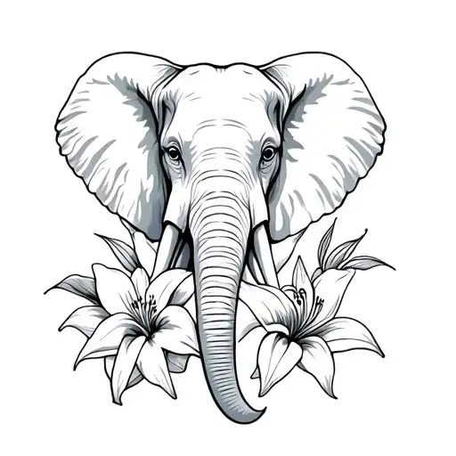 Elephant Head Surrounding Lilies