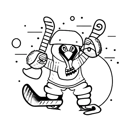 Penguin Playing Hockey