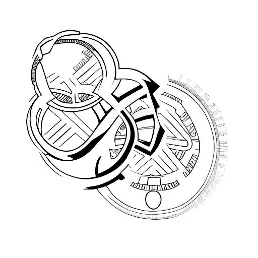 A Minimalist Tattoo Of A Car Key Intertwined With A Dollar Bill