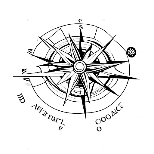 A Minimalist Tattoo Of A Compass Surrounded By Flowers And Travel Stamps