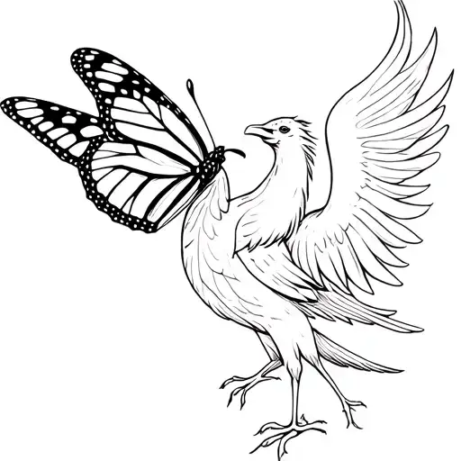 Monarch Butterfly Flying Beside A Phoenix