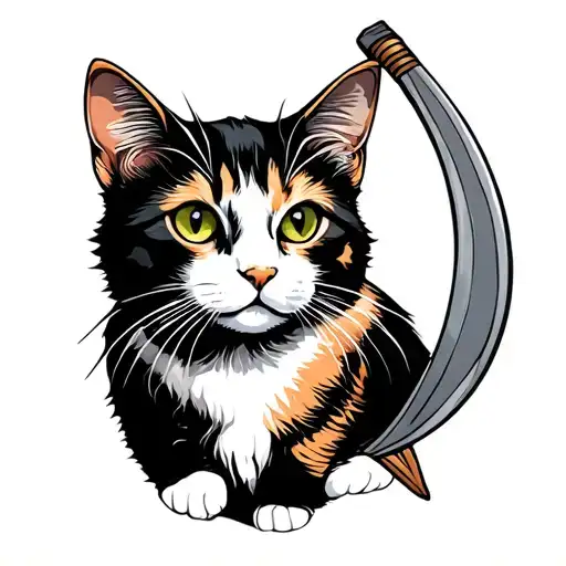 Calico Cat With A Scythe