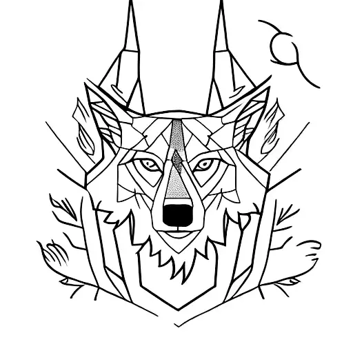 A Minimalist Tattoo Of A Wolf In A Hunting Pose In A Forest