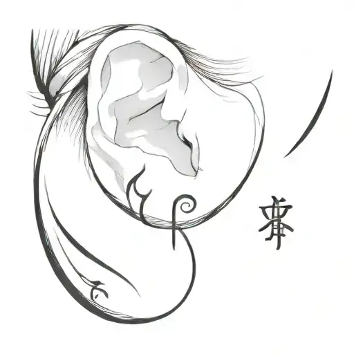 Minimalist Black And White Tattoo Behind The Ear With The Words In-yun