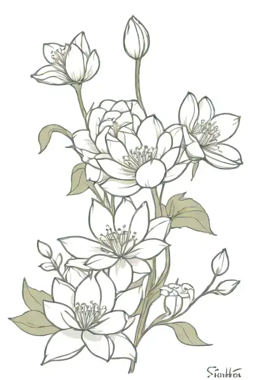 Very Simple Water Lily And Primrose And Morning Glory And Lily Of The Valley Flowers In Bouquet