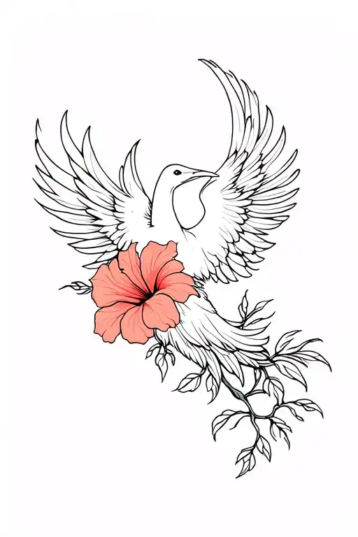 Phoenix And Hibiscus Flower In The Sky