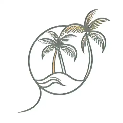 A Sandollar With One Palm Tree On The Inside And A Wave As The Outline
