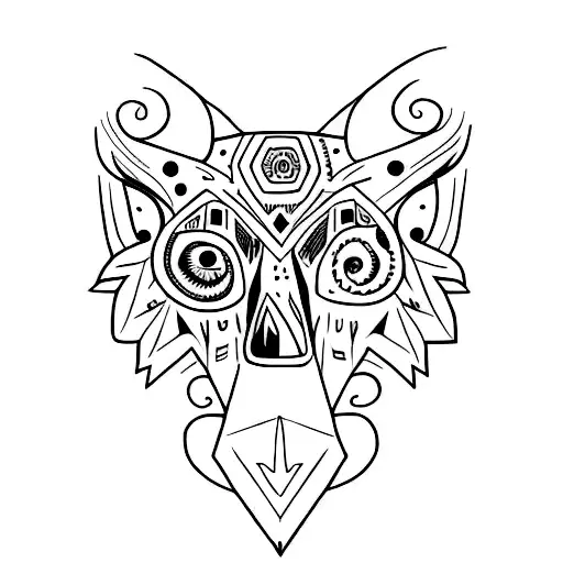 Tribal Wolf With Skull