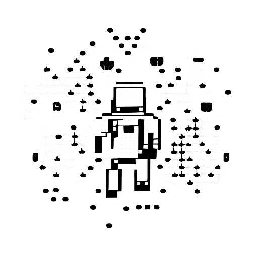A Minimalist Tattoo Of A Pixelated Astronaut Floating Among A Constellation Of Computer Code