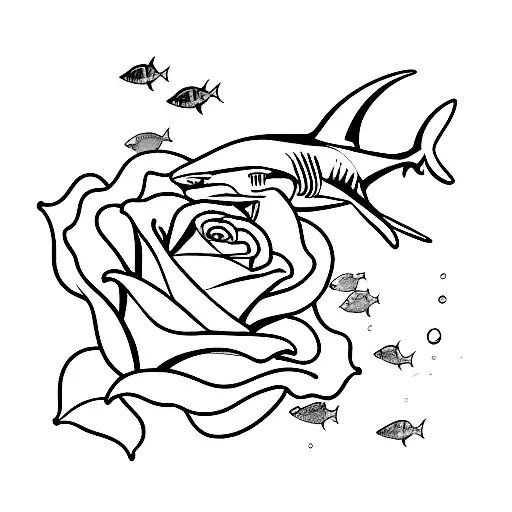A Hammer Head Shark Swimming Around A Rose
