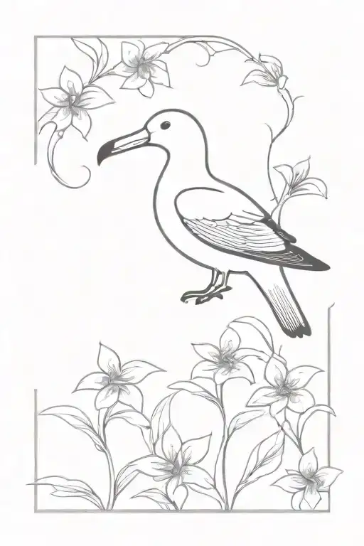 Albatross Bird Flying With Floral Background