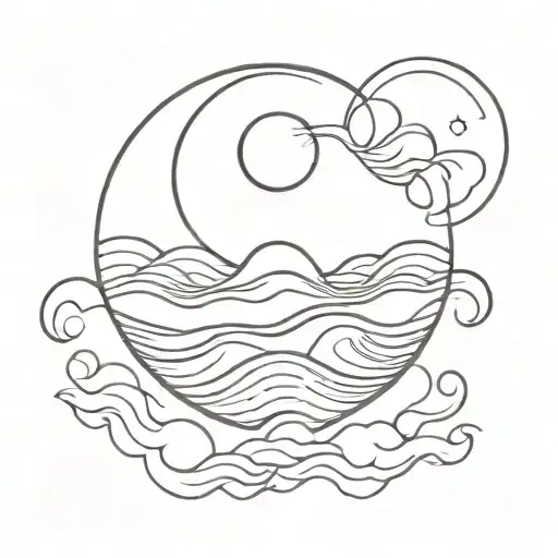 Ocean Waves And Moon Circular