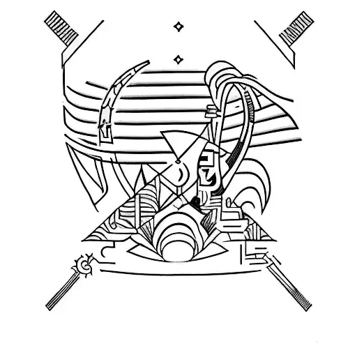 Create A Minimalist Tattoo Design Featuring The Greek Inguz Symbol Surrounded By Geometric Shapes