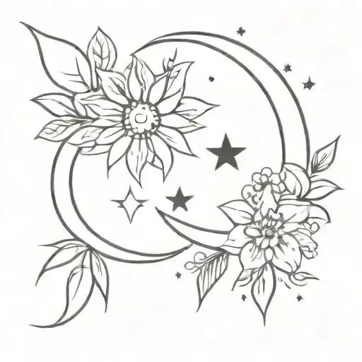 Best Friend Opposite Sun And Moon With Flowers