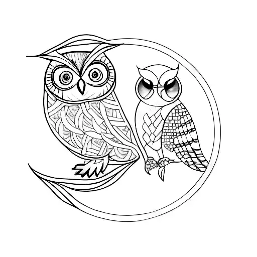 Design A Minimalist Tattoo Featuring An Owl And A Sea Turtle In A Symbolic Way