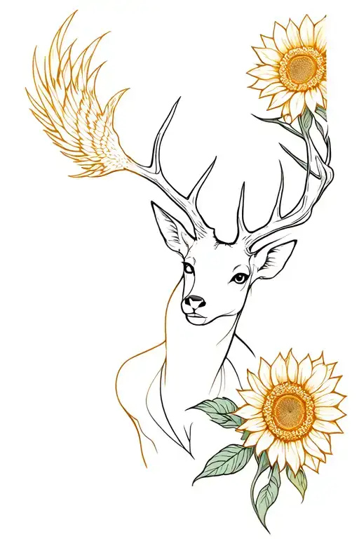 Female Body Deer Sunflower Phoenix