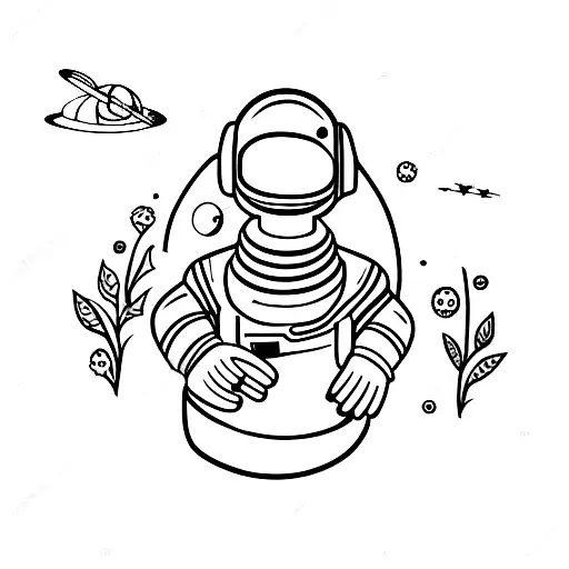 Astronaut In Space With Flowers Around Him And His Helmet