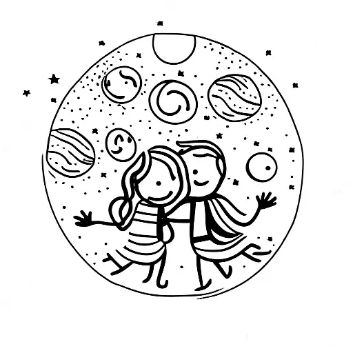 Dancing People Holding Hands Under The Moon On Top Of The Earth