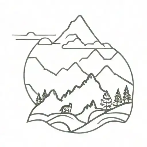 A Minimalist Tattoo Of A Mountain Landscape With A Hidden Cat Silhouette