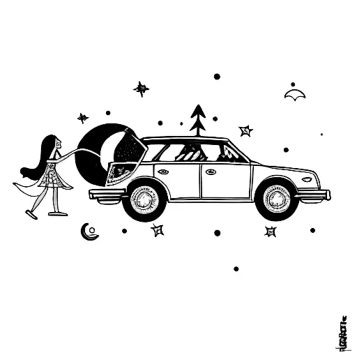 Girl Is Trying To Stuff Her Car Trunk With A A Huge White Moon