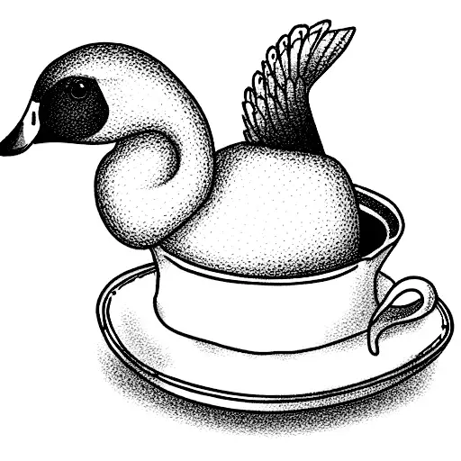 Cartoon Goose Sitting In A Tea Cup