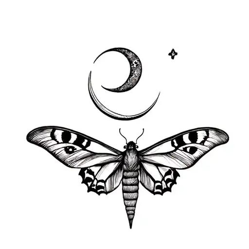 2 Moths And Crescent Moon