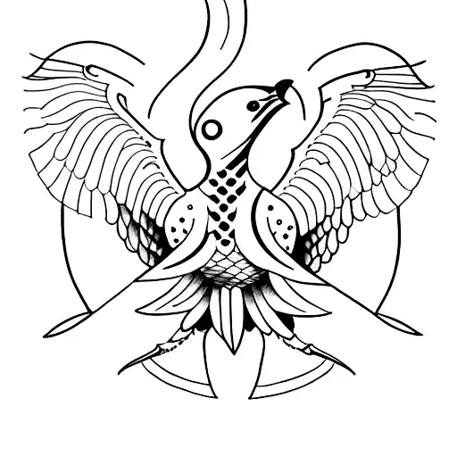 Create A Minimalist Tattoo Of An Albatross In Flight With The Word 'Komal' In Sanskrit
