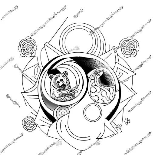 Design A Yin Yang Circle Tattoo Of A Bear And A Gold Fish