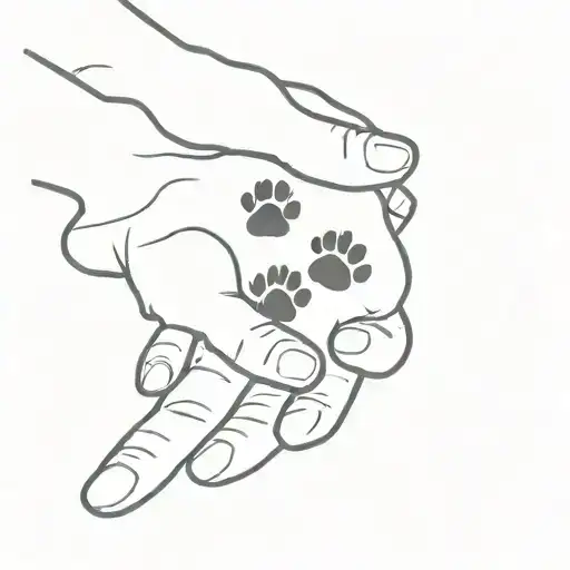 Two Dog Paw With Human Hand Reaching