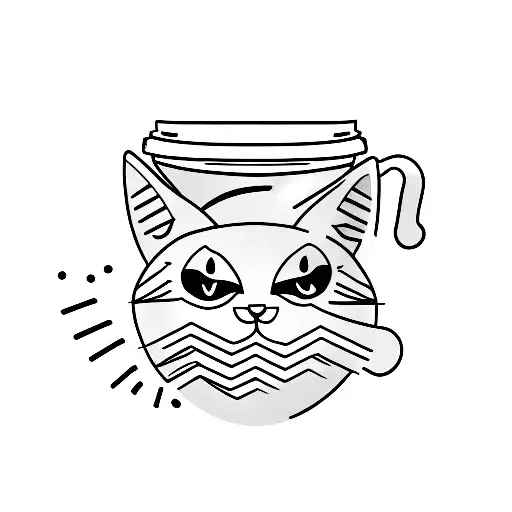 A Minimalist Tattoo Of A Coffee Cup With A Cat Face Inside