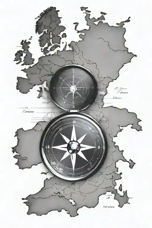 Compass Western Europe Map Outline Drawing
