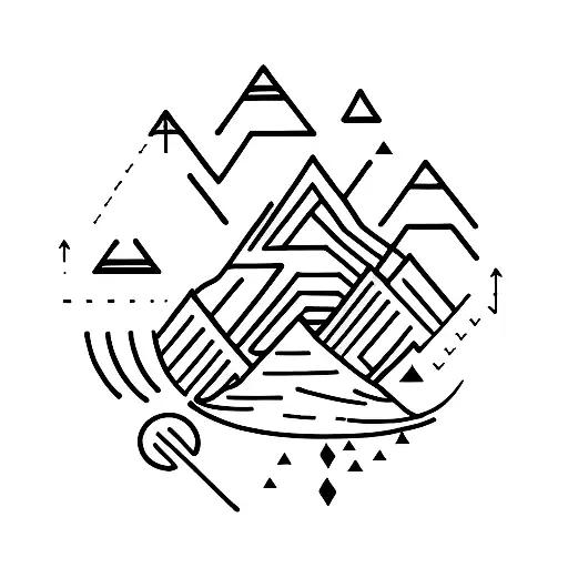 A Minimalist Tattoo Of A Mountain Range With Vertical Arrows Representing Progress And Growth