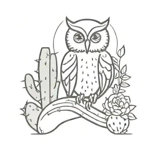 Cactus With An Owl Perched Regally On The Sturdy