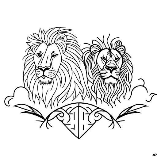 Lion With A Woman And Sunflowers