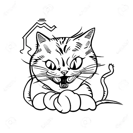 A Minimalist Tattoo Of A Mischievous Cat Engaging In Bdsm Play