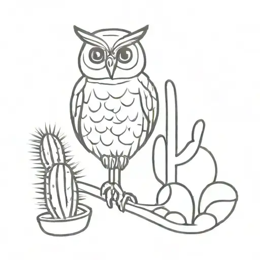 Cactus With An Owl Perched